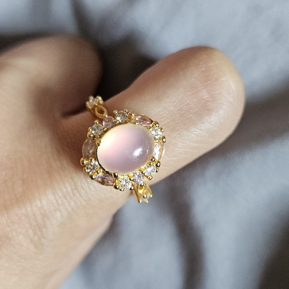 Vintage-Inspired Pink and Gold Ring with Moonstone